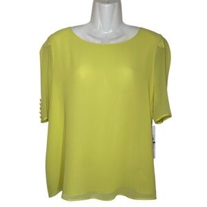 Calvin Klein Yellow/Green Short Sleeve Blouse sz L